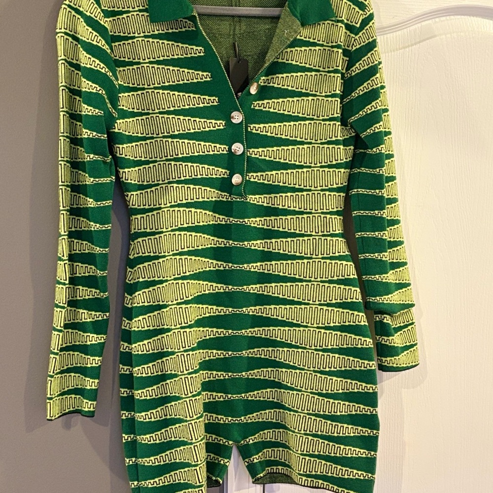 Fashion Nova Green and Yellow Striped Jumpsuit